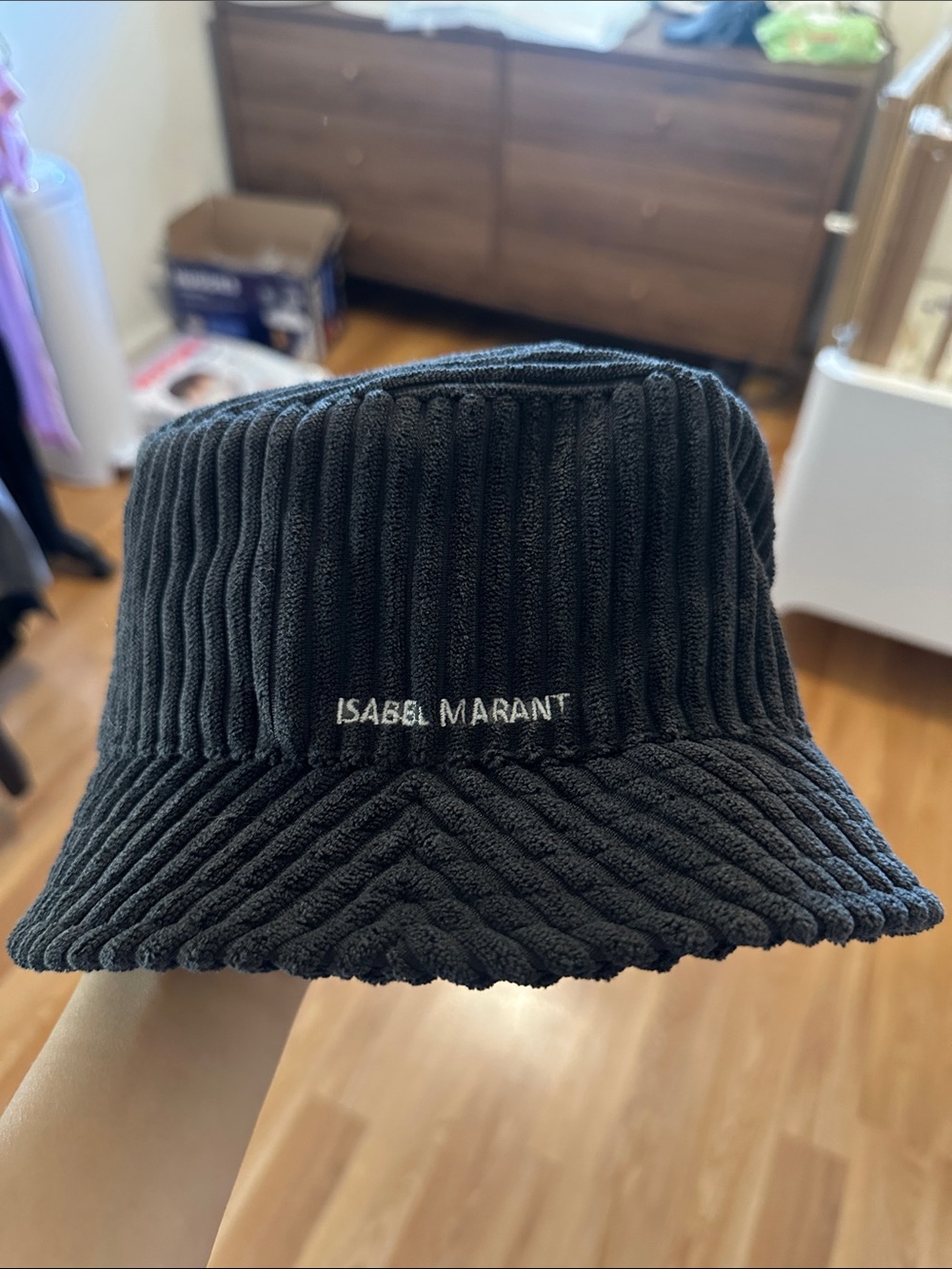 Isabel Marant Black Ribbed Corduroy Bucket Hat